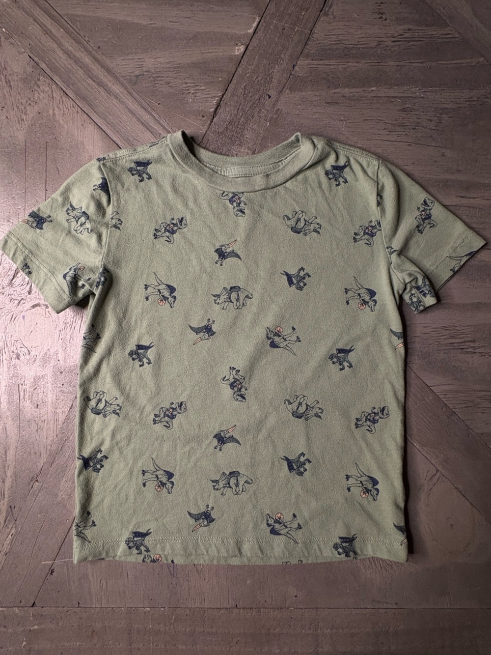 365Kids Light Olive Green Tee with Dino Print Sz 5
